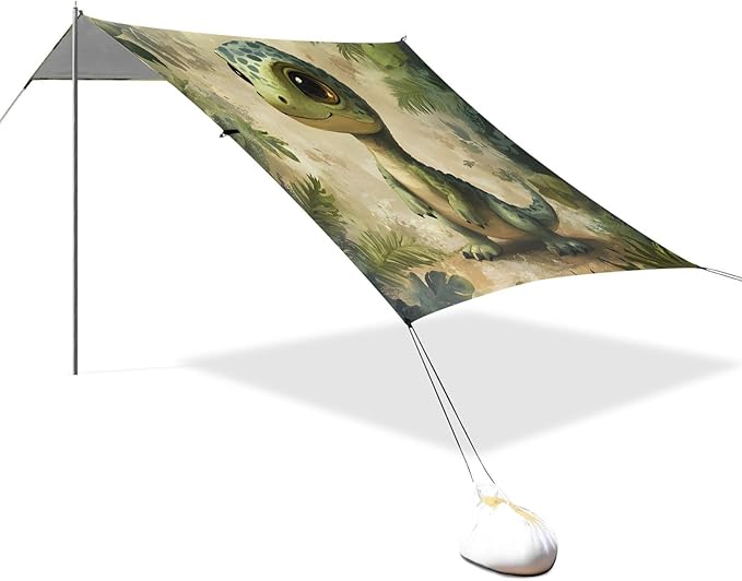 ALAZA Cute Dino Baby Dinosaur Beach Tent Sun Shelter UPF50+ Protection Beach Shade Canopy w/ 4 Sandbags for Outdoor Camping Fishing Backyard Fun Picnic 10x9 ft