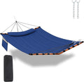 TegerDeger 12FT 2 Person Hammock Large Hammock 450LB Capacity with V Shaped Hardwood Spreader Bar &amp Nylon Rope for Outside Patio Garden Backyard Beach Poolside - Blue