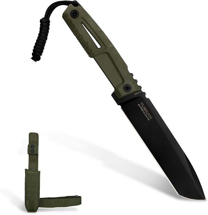 Extrema Ratio - TUSCAN S600 (BLACK) Fixed Blade Knife high-speed tool steel S600 hardened to 64 HRC burnished blade finish ergonomic Forprene handle full tang handcrafted in Italy