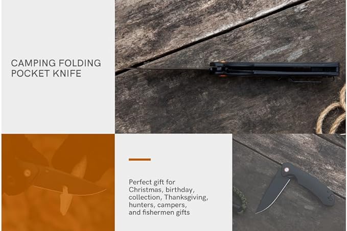 DISPATCH Black EDC Folding Knife with 3.3'' D2 Steel Blade Flipper Pocket Knife for Men Gifts Ball Bearing Liner Lock CNC G10 Handle and Reversible Clip for Tactical Camping Hiking and Everyday C