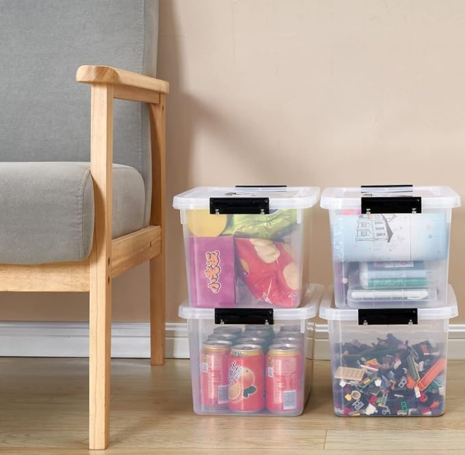 Clear Storage Latch Box/Bin 2-Pack Plastic Organizing Container with Handle and Lids (7 QT/16QT)