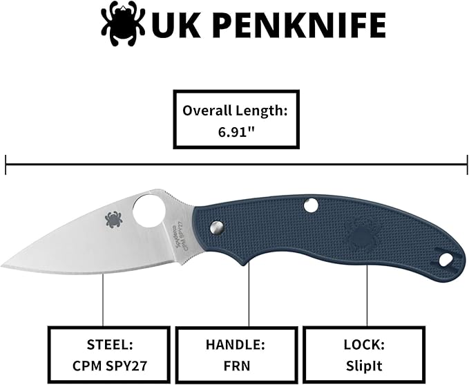 Spyderco UK Penknife Folding Pocket Knife with 2.9 CPM SPY27 Steel Blade and FRN Handle - EDC Knife for Men and Women Perfect for Hunting Tactical Camping Survival Hiking - PlainEdge - C94PCBL