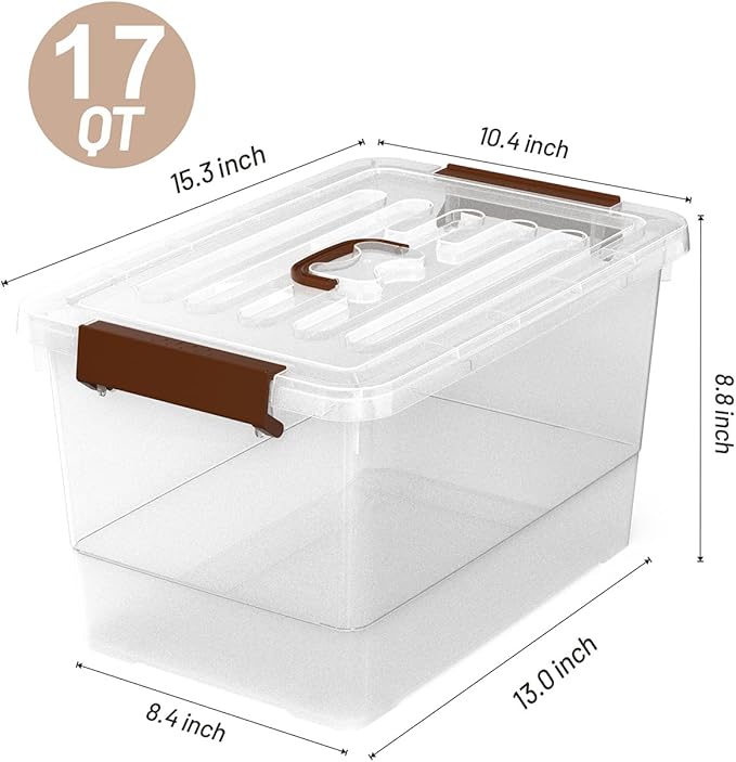 Clear 5 Packs Plastic Storage Bins with Latching Lids Large Stackable Storage Containers for Organizing Storage Box for Garage Closet Classroom Kitchen.17 QT