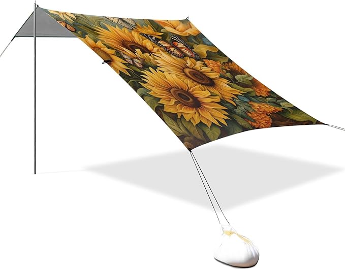 ALAZA Butterflies Sunflowers Watercolor Beach Tent Sun Shelter Portable Canopy Sunshade for Outdoor Camping Picnics Backyard Fun 10x9 ft
