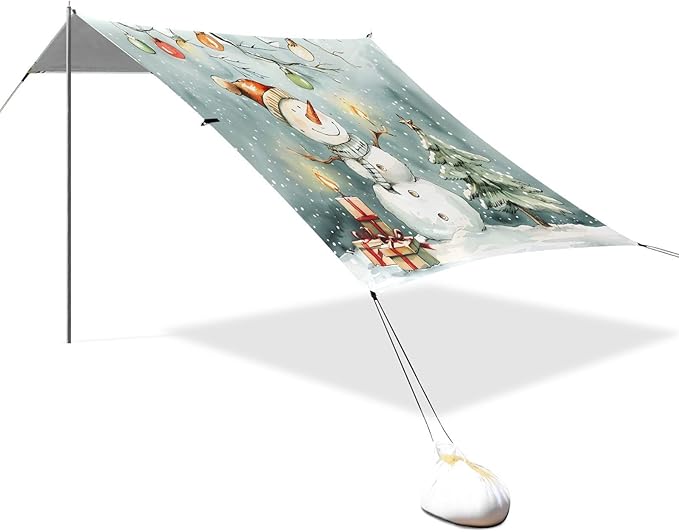 ALAZA Christmas Snowman Winter Beach Tent Sun Shelter UPF50+ Protection Beach Shade Canopy w/ 4 Sandbags for Outdoor Camping Fishing Backyard Fun Picnic 10x9 ft