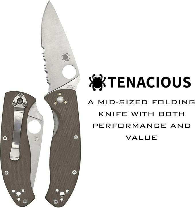 Spyderco Tenacious Folding Pocket Knife with 3.3 CPM M4 Steel Blade and G-10 Handle - EDC Knife for Men and Women Perfect for Hunting Tactical Camping Survival - CombinationEdge - C122GBNM4PS