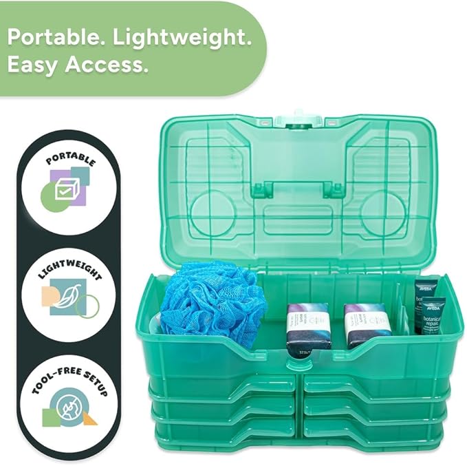 Best Kept Portable Cosmetic Organizer with Compartments | Makeup Organizer Box For Vanity | Skin Care | Jewelry | Cosmetic Train Case | Hair &amp Grooming Storage Case | Green translucent