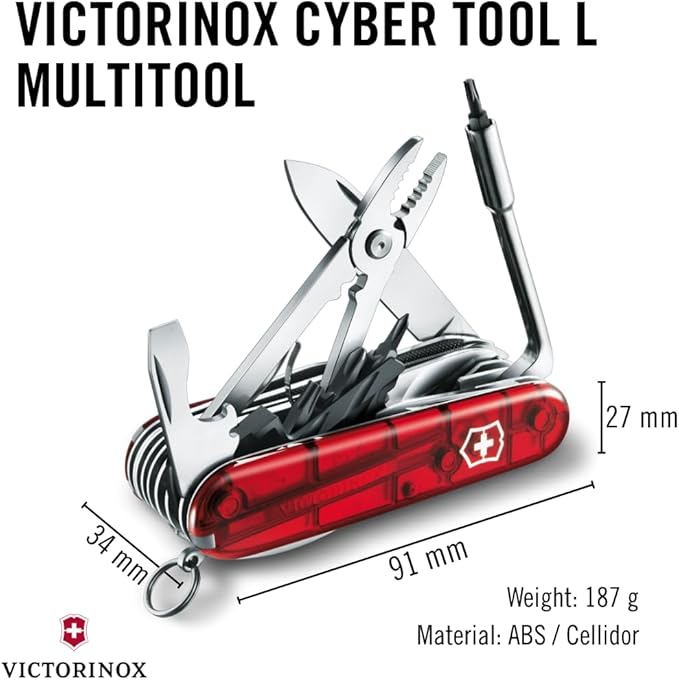 Victorinox CyberTool L in Red Transparent - 39 functions - Medium Pocket Knife with Fold-Out Bit Case