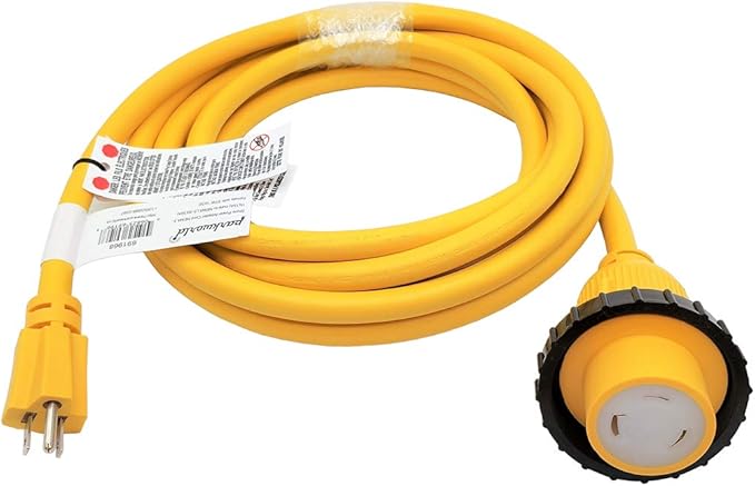 Parkworld 691968 Shore Power Adapter Cord Household 15A Male 5-15P to L5-30R RV/Camper/Marine 30A Female with Locking Ring (16FT)