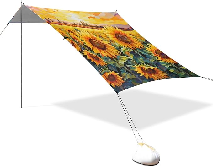 ALAZA Blooming Field of A Sunflowers Beach Tent Sun Shelter Portable Canopy Sunshade for Outdoor Camping Picnics Backyard Fun 10x9 ft