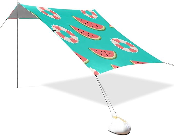 ALAZA Watermelon Swimming Ring Pattern Beach Tent Sun Shelter Portable Canopy Sunshade for Outdoor Camping Picnics Backyard Fun 10x9 ft