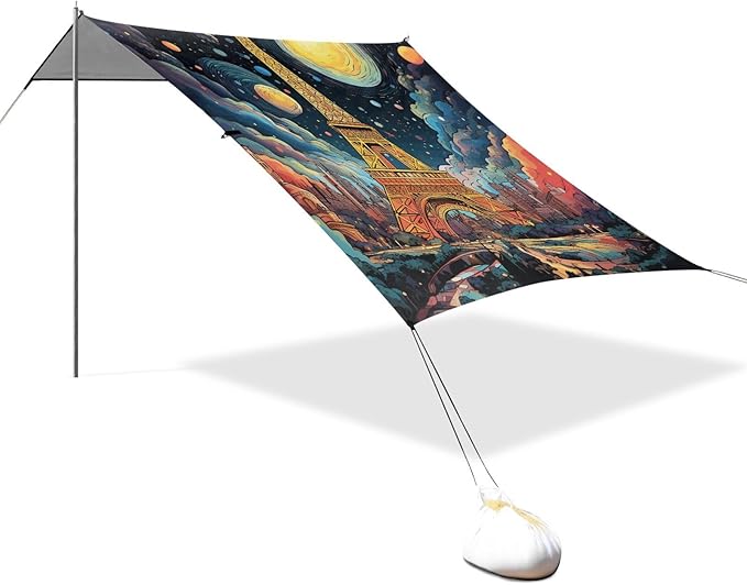 ALAZA Paris Magnificence of The Eiffel Tower Space Beach Tent Sun Shelter Portable Canopy Sunshade for Outdoor Camping Picnics Backyard Fun 10x9 ft