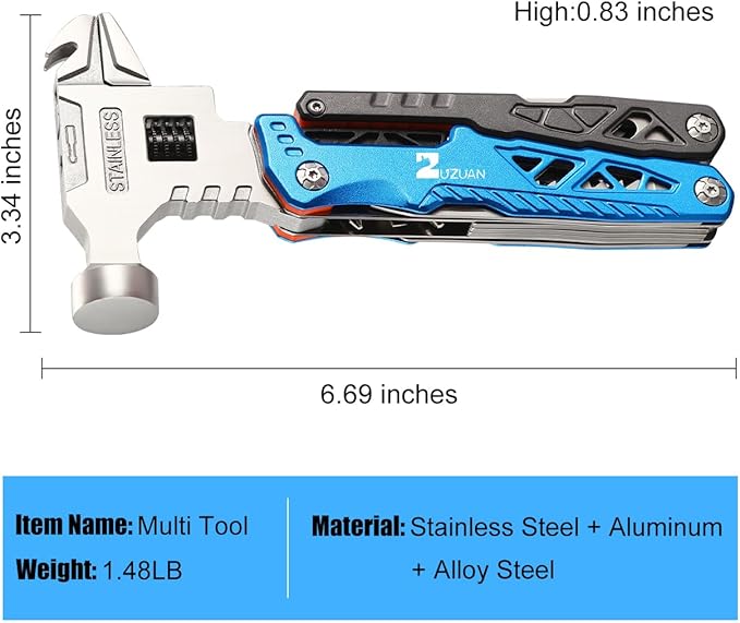 18 in 1 MultitoolBlueProfessional Stainless Steel Multitool Pliers with Replaceable Alloy Steel Blades Wire CuttersBottle OpenerApply to SurvivalCamping &amp Huntingfor Father's Day gift