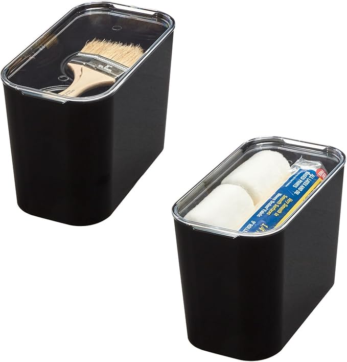 iDesign Tall Inner Storage Bin with Lid Set of 2 The Wallspace Collection Clear Bin
