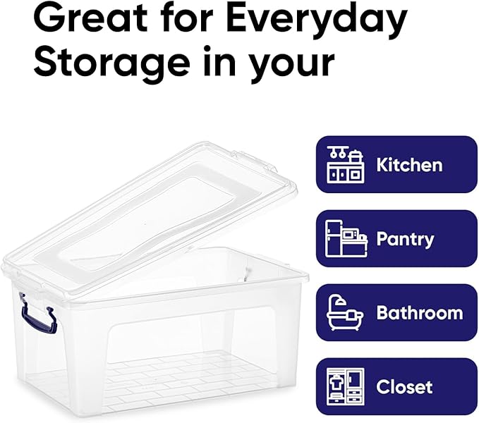 Superio Storage Bins with Lids Clear Plastic Containers for Organizing Stackable Totes BPA Free Odor Free Organizer Boxes for Home and Dorm (2 Pack 28.5 Qt)