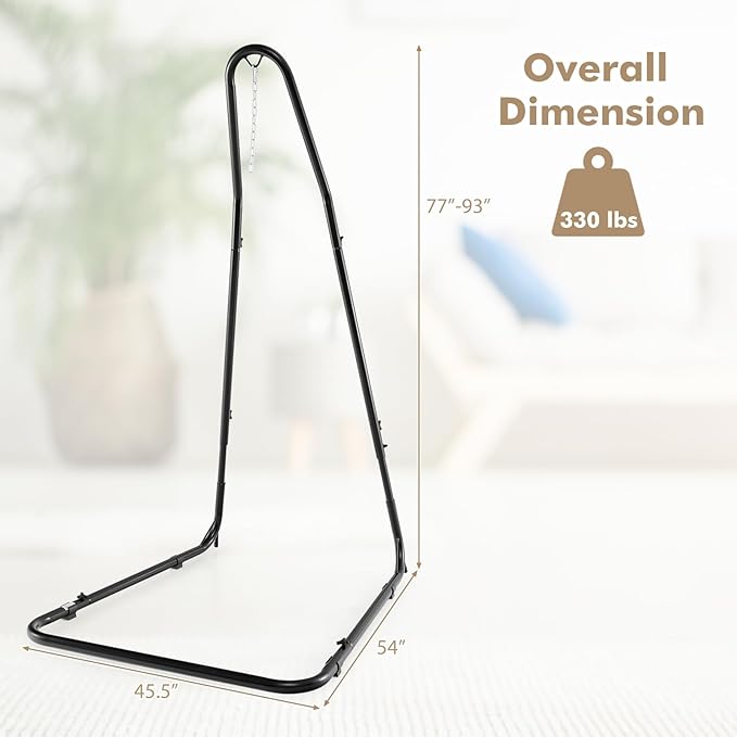 Giantex Hammock Stand for Outside Heavy-Duty Metal Swing Stand with Safety Hook &amp Sturdy Chain Height Adjustable Hanging Chair Stand for Indoor Outdoor Porch Patio Yard Poolside Black