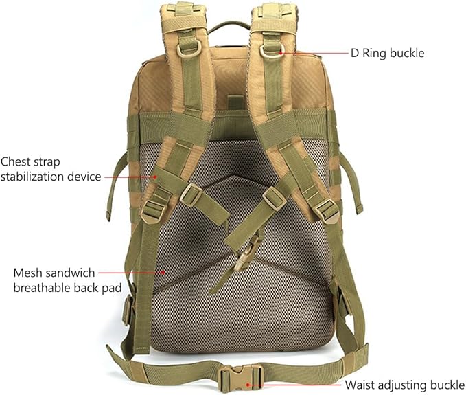 45L Military Tactical Backpack Large Army 3 Day Assault Pack Molle Army Bag Rucksack Hiking Treeking (Black)