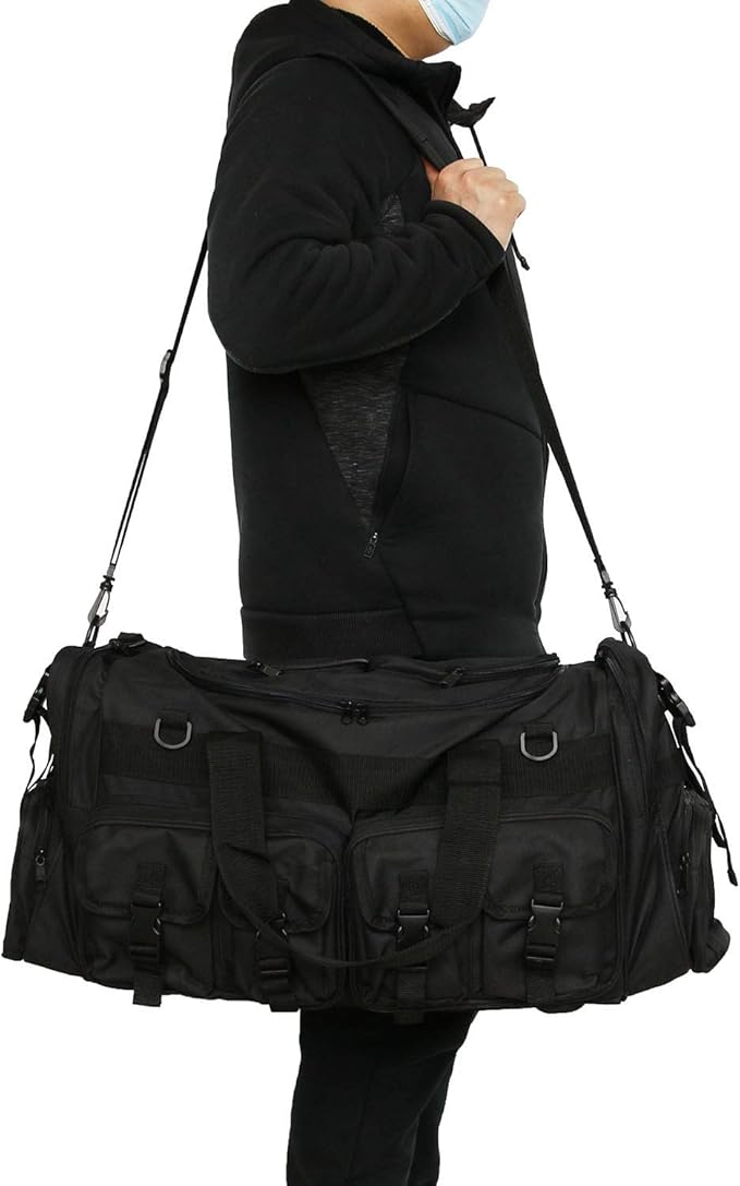 UNISTRENGH Men's Outdoor Sports Travel Duffle Bags Large Capacity 30'' Military Molle Tactical Gear Single Shoulder Bag For Mountaineering Camping Hunting (Black)