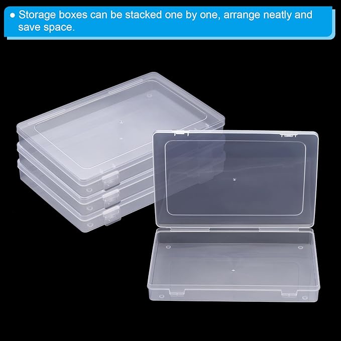 PATIKIL 9x6x1.2inch Clear Storage Box with Hinged Lid 6Pack Plastic Stackable Rectangle Organizer Container for Beads Jewelry Small Items Art Craft Projects