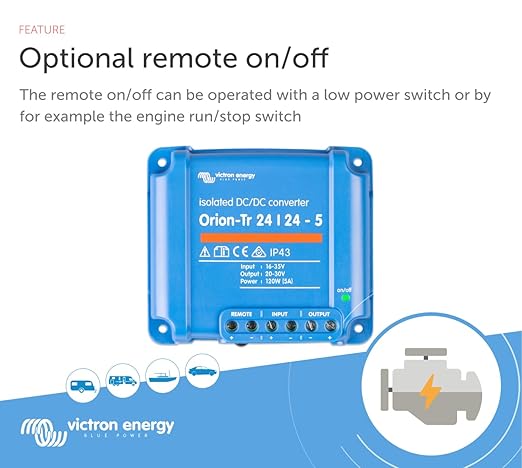 Victron Energy Orion-Tr DC to DC Converter - 24/24-Volt 5 amp 120-Watt - IP43 Protected - for Dual Battery Systems - Isolated