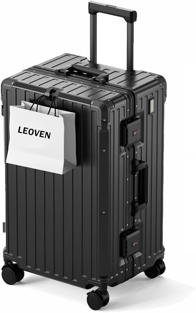 LEOVEN Hardside Luggage LS-0683 PC Hard Shell Suitcase with Cup Holder USB Type-C 3:7 Ratio Large Capacity Aluminium Frame TSA Customs Lock 360° Double Wheels with Brake and Shock Absorber