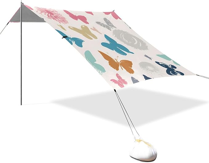Cute Colorful Flowers Beach Tent Sun Shelter Set UPF50+ UV Protection 10.5 x 9.19 FT Camping Shade Canopy with Sandbags Sand Anchors Carrying Bag and Others