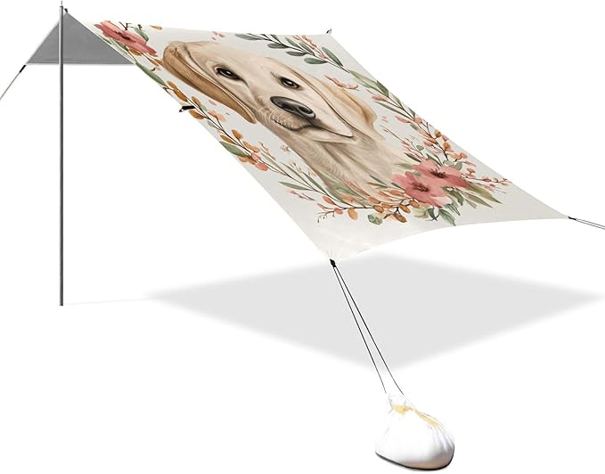 ALAZA Cute Labrador with Floral Frame Beach Tent Sun Shelter Portable Canopy Sunshade for Outdoor Camping Picnics Backyard Fun 10x9 ft