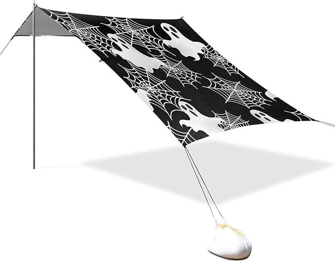 ALAZA White Ghost Spider Web Pattern Beach Tent Sun Shelter Portable Canopy Sunshade for Outdoor Camping Picnics Backyard Fun 10x9 ft