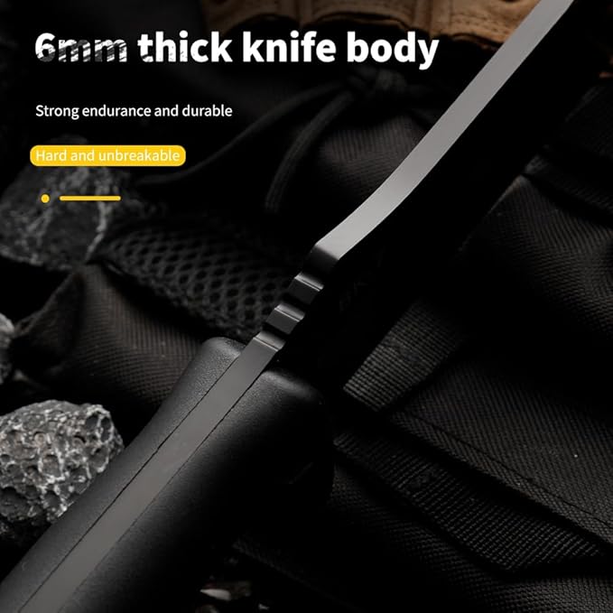 Tactical Fixed Blade Hunting Knife Black Fiber Handle 6.3-Inch Blade with Leather Sheath Moisture-Proof Non-Slip Grip 11.8-Inch Full LengthGifts for Father and Boyfriend Hand Tools Durable and