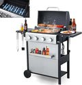 4-Burner Propane Gas Grill with 2 Foldable Side Tables 34200 BTU Outdoor BBQ Grill with Porcelain-Enameled Flame Tamers Built-in Thermometer Easy Assembly for Patio Backyard BBQ