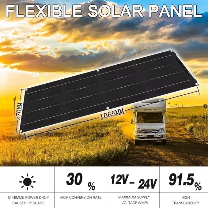 500 Watt Flexible Solar Panel for RV 2 × 250 Watt 12 Volt Solar Power Panel Kit Photovoltaic Module Monocrystalline Solar Panels for Camping Off Grid Car Battery Charging Boat