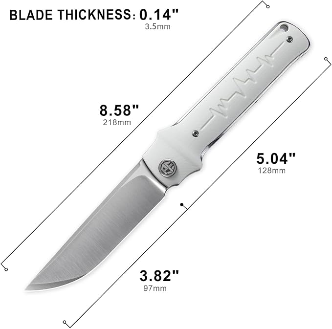 Petrified fish PFB04 Tena Folding Knife 3.82 D2 Steel Satin Blade G10 Handle Pocket Folding knife for EDC Camping Outdoor (White Satin)