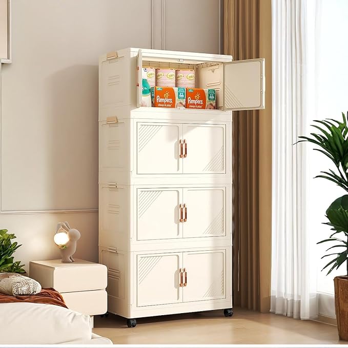 Storage Bins Stackable Folding Plastic Storage Containers with Clear Lids Multi Layer Organizer for Home Dorm Office Closet Bedroom Living Room