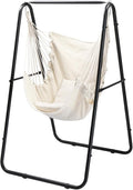 ONCLOUD 600LBS Heavy-Duty Hammock Chair with Stand Steel Hanging Chair Stand with Hook &amp Pillows Durable Swing Stand for Indoor Outdoor Weather Resistant Support Base Black (Hammock w/Stand)