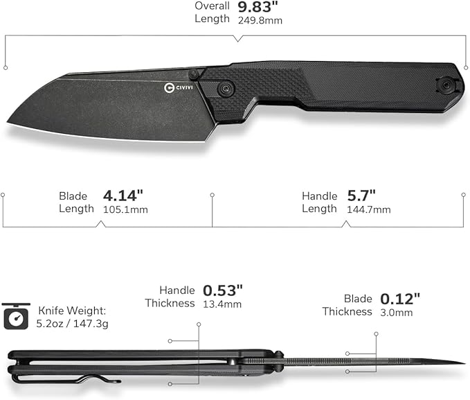 CIVIVI Hid Folding Pocket Knife 4.14 Sharp 14C28N Blade G10 Handle Nested Liner Lock Kitchen Knife with Thumb Stud Opener Ideal for Outdoor Use Camping Hiking and EDC C23008-1 Black