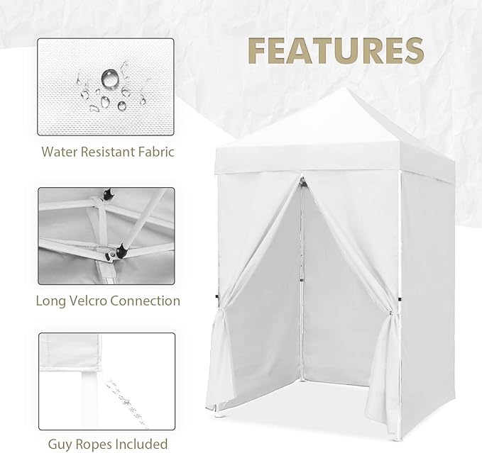 EAGLE PEAK 5x5 Instant Canopy with 4-Side Wall Panels Small Pop up Portable Canopy Tent with Carry Bag Light Weight Sun Shelter for Sports Camping and Beach White