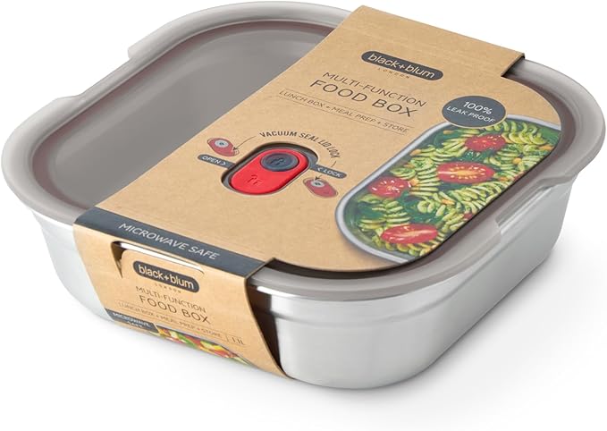 BLACK + BLUM Lunch Box - Meal Prep Containers Reusable for Picnic &amp Camping - Microwavable Stainless Steel Lunch Dinner Food Storage Box with Leak Proof Lid - Dishwasher Oven Safe - Large Square 3
