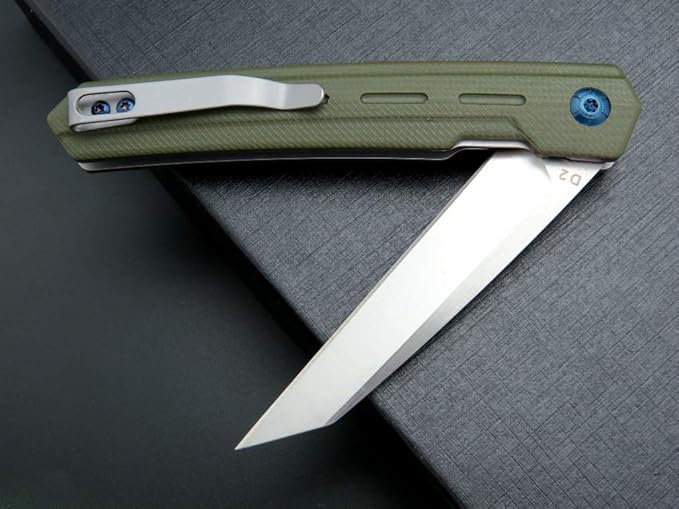 Eafengrow EF946 Folding Knife D2 Steel Blade G10 Handle EDC Tool Knives for Camping Hiking Survival Outdoor (GREEN)