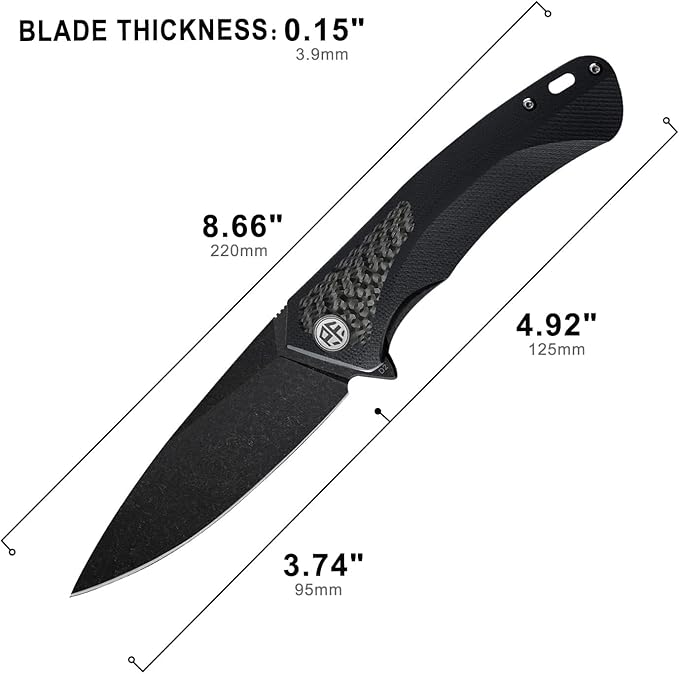 Petrified fish PF8383.74 Black Stonewashed D2 Blade166.6g Carbon fiber &amp G10 Handle Flipper Folding Knife