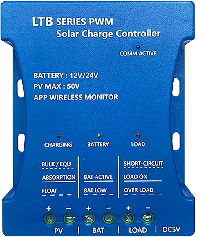 20A Solar Charge Controller 12V/24V Auto with APP Remote Monitoring PWM Solar Panel Regulator for LiFePO4/Lithium/Lead-Acid Batteries &amp USB 5V/1.5A Output | 7 Protections &amp Timer Settings