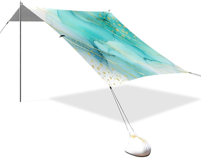 xigua Textures Beach Tent Sun Shelter with Carrying Bag - Silver Coated Oxford Fabric Beach Canopy for Beach Camping Fishing - Includes Windproof Ropes Sandbags &amp Stakes