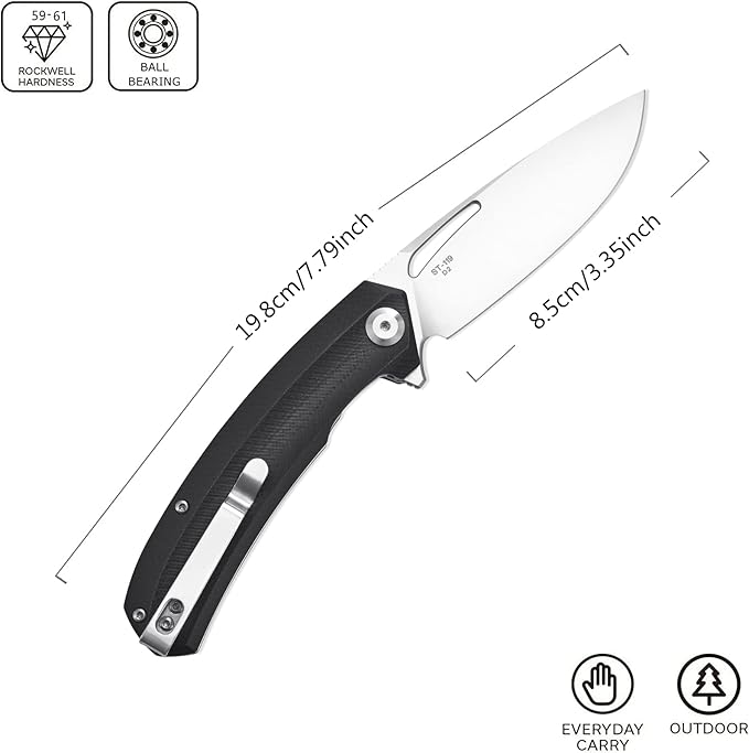 Sitivien ST119 Folding Knife D2 Steel Blade and G10 Handle EDC Tool Knife with Pocket Clip for Outdoor Camping Hiking Survival(Black)