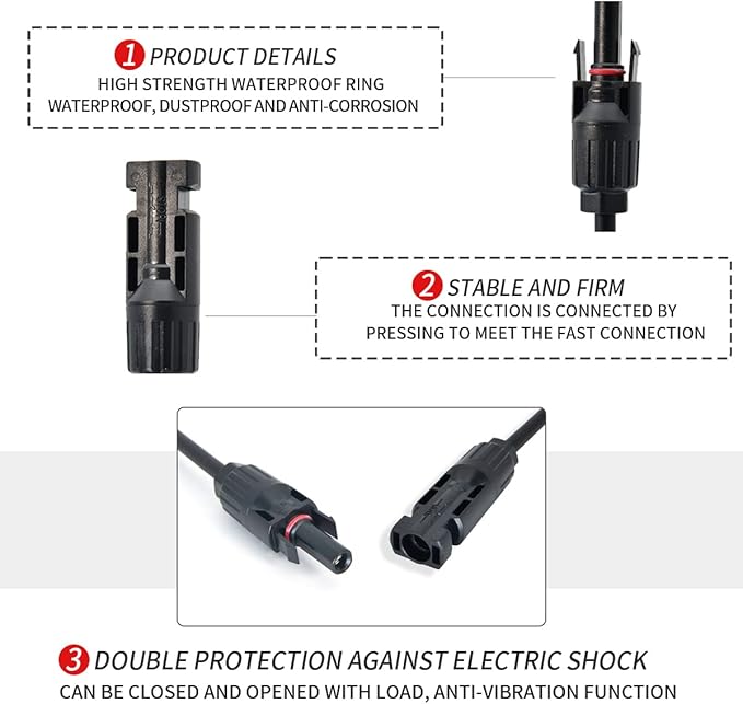4Pair Solar Panel Connector 1 FT Solar Connectors Y Branch Parallel Adapter Cable Solar Cable 1 Male to 2 Female(M/FF) and 1 Female to 2 Male(F/MM) Solar Panel Cables and Connectors 1500V