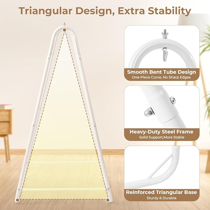 Hammock Chair with Stand Heavy-Duty Steel Hammock Stand for Indoor &amp Outdoor Use Solid Support &amp Stable Base 220 lbs Capacity U-Shaped Design Easy Assembly Hammock Chair Included - White