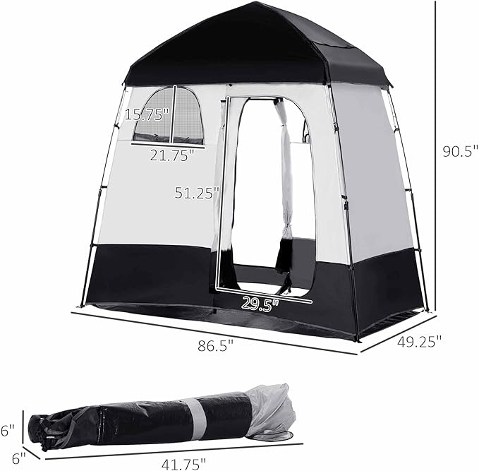 Camping Shower Tent - Instant Setup 2 Room Privacy Shelter w/20L Shower Bag 2000mm Waterproof Enclosure &amp Detachable Floor Portable Bathroom Tent for Beach/Camping/RV