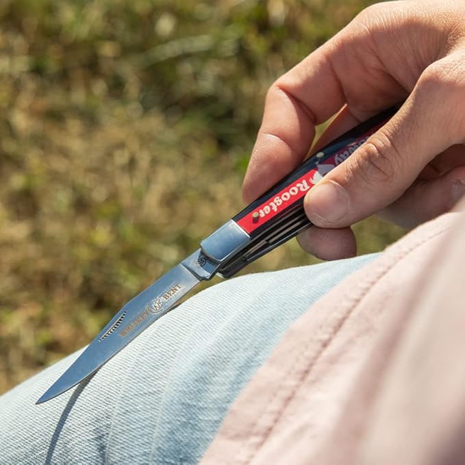 WHISKEY BENT HAT CO. Traditional Trapper Folding Pocket Knife 4.125 Closed Length 440C Stainless Steel Blades (Rowdy Rooster)