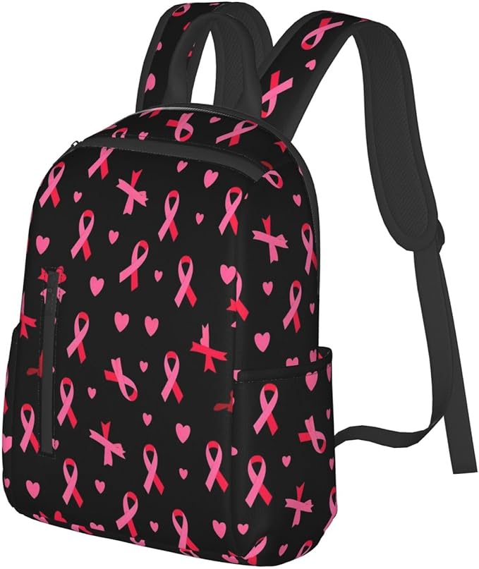 Breast cancer awareness ribbons love heart black Backpack Travel Bag Bookbags Satchels Daypacks