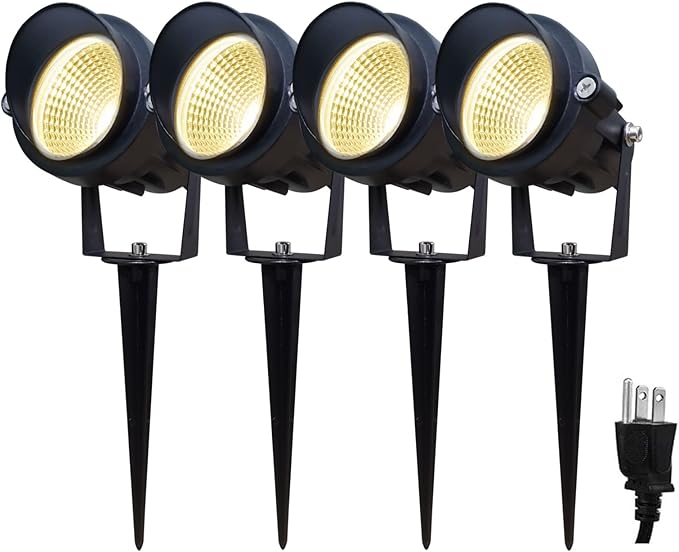 TOVEENEN LED Outdoor Landscape Spotlight 120V 12W Waterproof Spot Lights for Yard House Garden Christmas Lighting Warm White 3000K 4 Pack