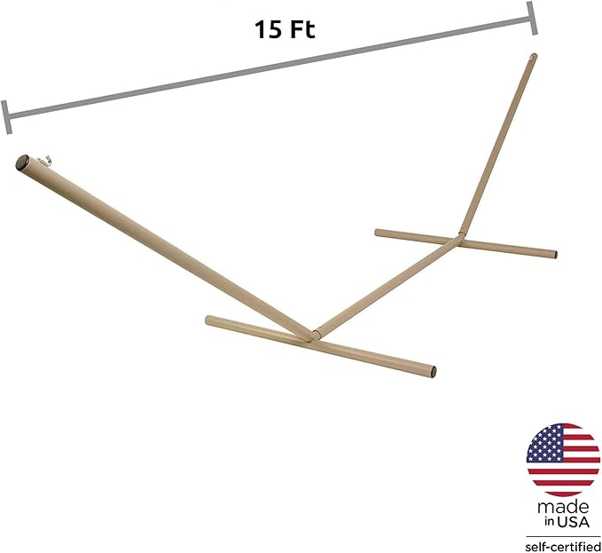 Hatteras Hammocks 15 ft. Tri-Beam Steel Hammock Stand with Right Connection Design and Cape Shield Powder Coating 600 LB Weight Capacity Handcrafted in The USA - Taupe