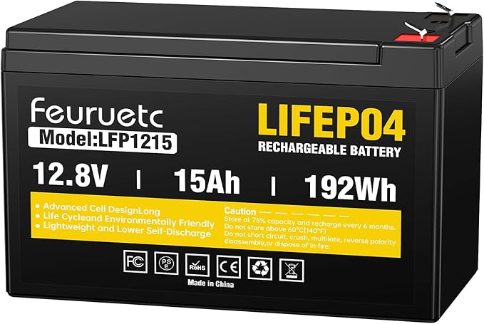 12V 15Ah Deep Cycle LiFePO4 Battery 3000+ Cycles Maintenance-Free Battery for Fish Finder Scooter Security System Solar System UPS etc Rechargeable Lithium Iron Phosphate